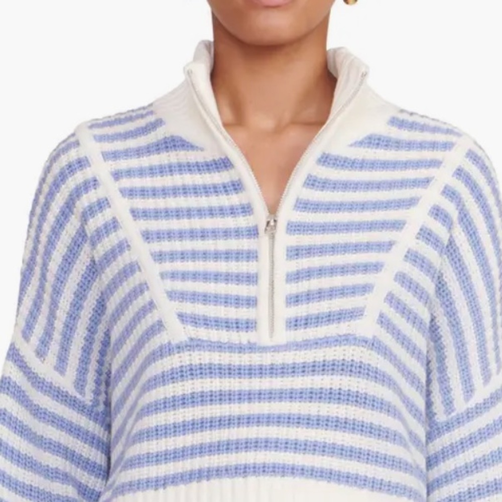 COPY - STAUD knit blue & white stripe hampton half zip